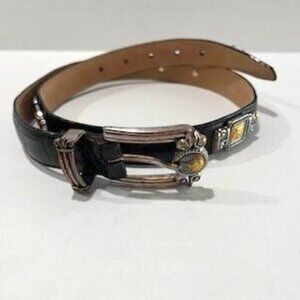 VTG Brighton Museum Collection Black Leather Statement Belt Coin Women's M